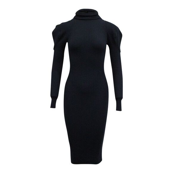 Iris & Ink Turtleneck Ribbed Knit Dress in Navy Blue Viscose